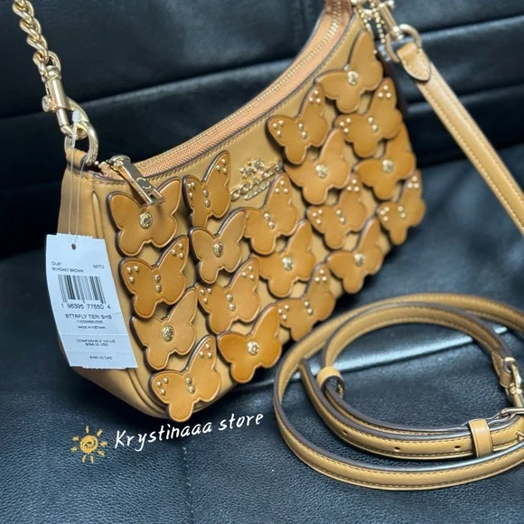 Coach Teri Shoulder Bag With Butterfly Applique CAJ97Honey brown NWT